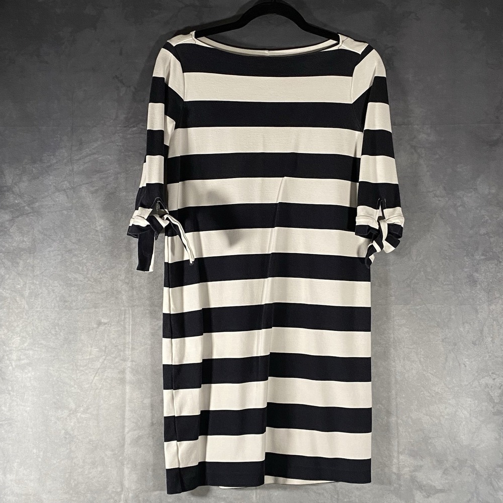 Lauren Ralph Lauren Black and White Striped Long-Sleeve Boatneck Dress Size S